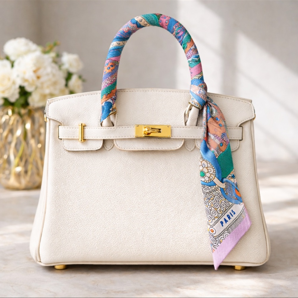 PARIS EQUESTRIAN SKINNY SCARF BAG HANDLE WRAP BANDEAU PURSE RIBBON TIE PASTEL